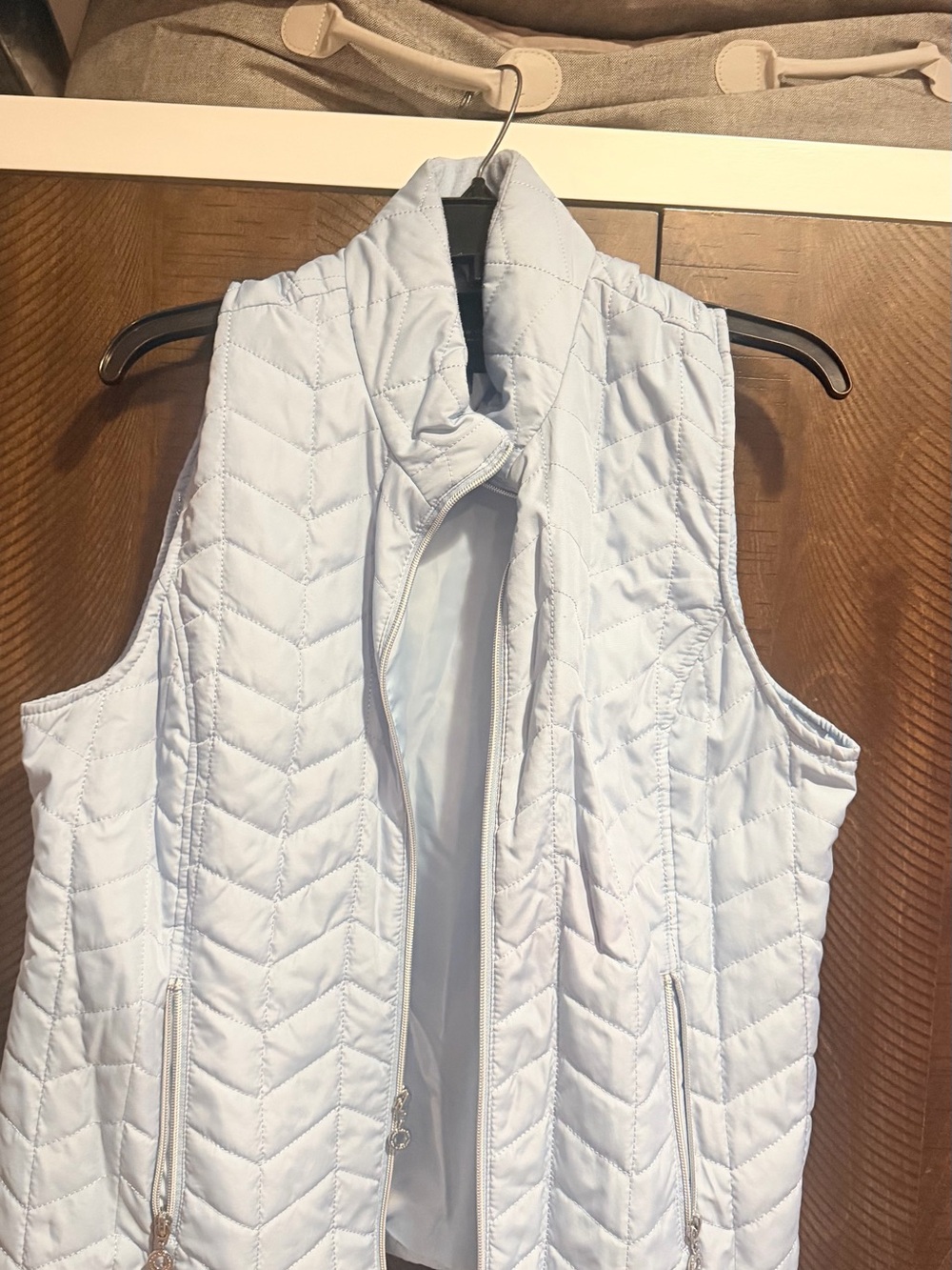 Women's Light Blue Quilted Vest - Sleeveless Zip Front